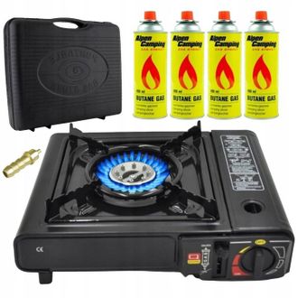 OEM Cocina De Gas Port&aacute;til Para Turismo 2 En 1 + 4 Adaptadores Para Cilindros De Gas De Maleta