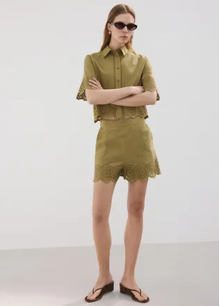 Mango Short traforati ricami verde - Donna - 38 - MANGO
