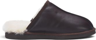 Infinity Leather Mens Brown Genuine Lamb Leather Slippers Real Fur Mule Winter Slippers - Highland