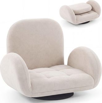 Costway Swivel Floor Chair Folding Gaming Chair with Adjustable Backrest Beige