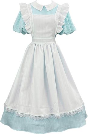 Generic Womens Lolita Cute Maid Dress Bowknot White Apron Fancy Dress A Line Swing Short Dresses Party Puff Short Sleeve Mini Dresses Japanese Game Anime Kawa