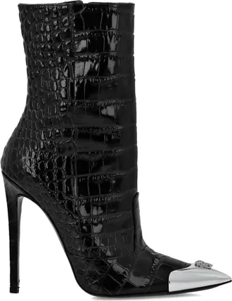 Philipp Plein 120mm skull-appliqué croco boots - women - Calf Leather/Calf Leather/Calf Leather - 37 - Black