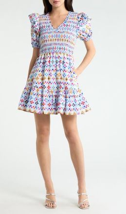 Sugarlips Kessa Geo Smocked Minidress in Light Blue at Nordstrom, Size X-Small