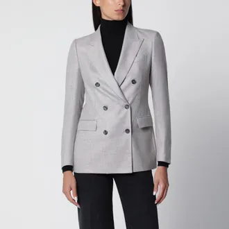 Tagliatore Double-breasted pearl grey jacket in wool and cashmere