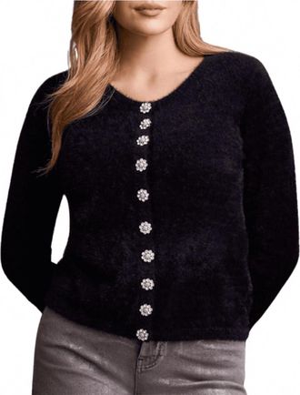 Tribal Diamante Button Cardigan In Black