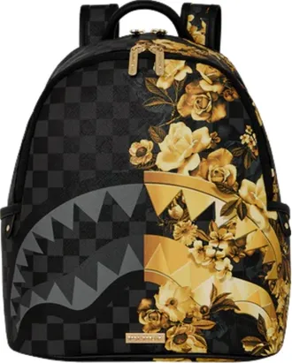 Sprayground Gold Floral Remix Savage Backpack Black Gold B9003