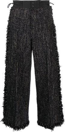 sacai Black Wide Leg Tweed Trousers