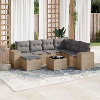 vidaXL Vidaxl - Juego De Sof&aacute;s De Jard&iacute;n Con Cojines Beige 8 Pzas Rat&aacute;n Pe