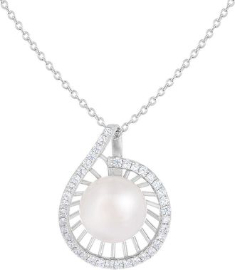 Splendid Pearls Silver 12mm Pearl CZ pendant