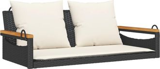 vidaXL Banco Columpio Con Cojines Rat&aacute;n Sint&eacute;tico Negro 109x62x40 Cm Vidaxl
