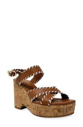 Shushop Jada Ankle Strap Platform Wedge Sandal in Camel at Nordstrom, Size 7.5