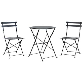Beliani Conjunto De Balc&oacute;n 3 Piezas Patio Exterior Mesa Redonda Y Sillas Acero Negro Fiori