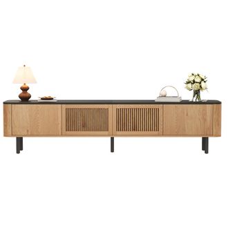 STILVORA Mueble Tv Con 2 Puertas De Rejilla Y 4 Compartimentos, Estilo Moderno, En Mdf Y Tablero De Part&iacute;culas, 190&times;35&times;45 Cm, Roble