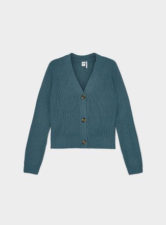 Twik Womens Button-up shaker-rib cropped Cardigan Sweater