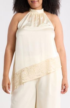 Renee C Sleeveless Lace Trim Satin Asymmetric Top in Light Butter at Nordstrom Rack, Size 3X