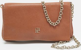 Carolina Herrera Brown Leather Chain Clutch