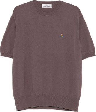 Vivienne Westwood Short-Sleeved Brown Sweatshirt with Logo Embroidery
