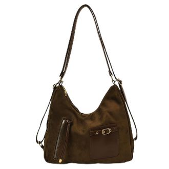 Generic Faux Suede Vintage Tote Handbag Retro Shoulder Bag Commute Backpack (Green)