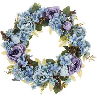 Beliani Guirnalda Para Puerta Azul Flor Artificial Decorativa Hecha A Mano Redonda 50 Cm Decoraci&oacute;n De Pared Mesa Estilo R&uacute;stico Galdar