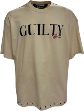 Roberto Cavalli Katoenen T-shirt met logoprint - Heren - Tops - Beige - Maat: L Katoen