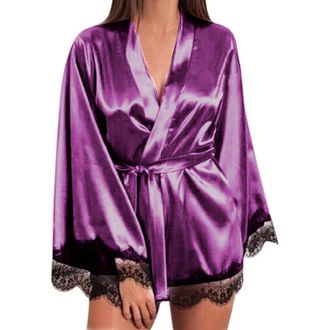 Generic HAOLEI Sexy Lingerie for Women Lace Babydoll with Robe Nightdress Shorts Underwear Sleepwear 3 Piece Pyjama Set Satin Silk Sexy Loungewear Soft Pajama