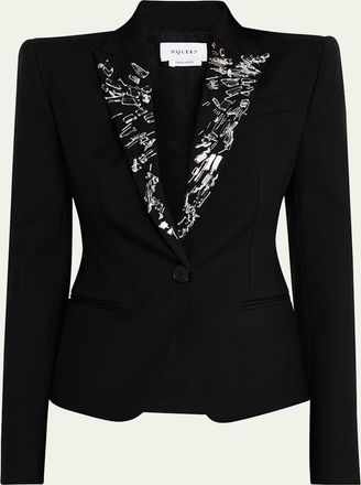 Alexander McQueen Smashed Screen Crystal-Lapel Single-Breasted Jacket