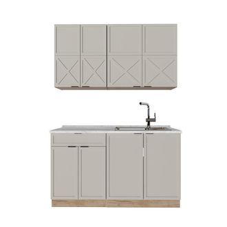 Vicco Cocina Para Solteros Fame-line, Gris/beige/roble Dorado, 140 Cm Sin Encimera, Vicco