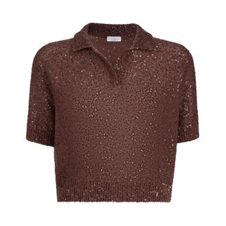 Brunello Cucinelli Brunello Cucinelli, V-neck Knitwear, female, Brown, Size: XS Dazzling Texture polo
