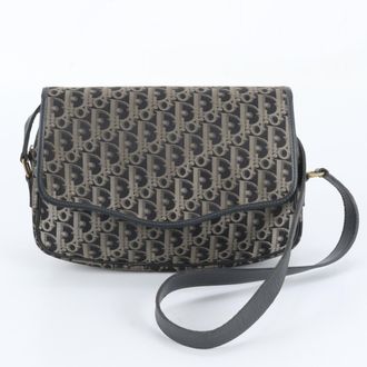 Dior Gray Navy Leather Canvas Messenger Bag Shoulder Bag (Pre-Owned)
