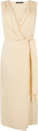 Alberta Ferretti Lange jurk met V-hals en ge&iuml;ntegreerde riem - Dames - Casual kleedjes - Beige - L - Kleedjes