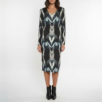Roberto Cavalli Multicolor Printed Jersey V -Neck Midi Dress