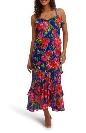 Siena My Balconia Printed Chiffon Maxi Dress in Sapphire Multi at Nordstrom Rack, Size 16