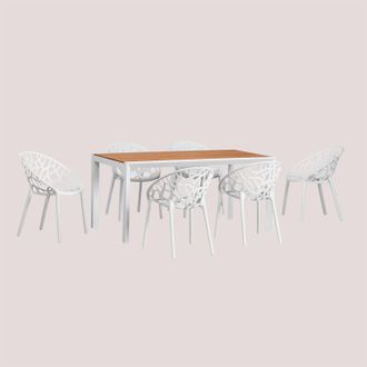 Sklum Set De Mesa Rectangular En Madera Y Aluminio (160x90 Cm) Archer Classic Y 6 Sillas De Jard&iacute;n Apilables Ores Sklum