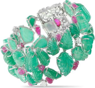 Luxury Bazaar 18K White Gold 3.50 ct Diamond and 110.0 ct Colored Gemstone Garden Bracelet MF05-012326