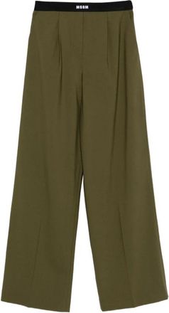 Msgm Palazzo Broek - Dames - Wijde Broeken - Groen - S - Wol - Broeken