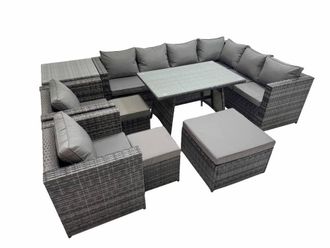 Fimous Patio Furniture Sets with Dining Table 3 Stools 2 Chair Side Table in Dark Grey