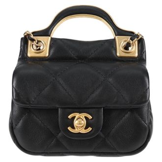 Chanel Lady Handle Flap Card Holder On Chain Quilted Calfskin Black Leather Bag (Pre-Owned)
