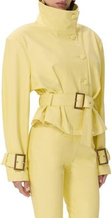 AFRM Scarlette Belted Faux Leather Jacket in Lemon Meringue at Nordstrom, Size X-Large