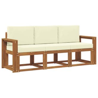 vidaXL Conjunto De Sof&aacute;s De Exterior Con Coj&iacute;n 3 Pcs Natural Y Crema Vidaxl