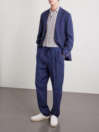 Brunello Cucinelli Tapered Pleated Linen-Twill Drawstring Trousers