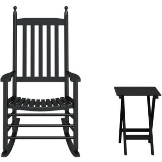 vidaXL Silla Mecedora Con Mesa Plegable Madera Maciza De &Aacute;lamo Negro Vidaxl