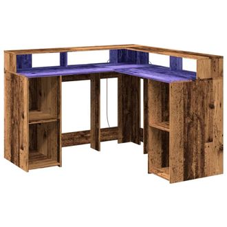 Berkfield Home Soft Desk with LED Lights Old Wood 130x130x91 cm Engineered Wood in Brown | Size: 130 x 130 x 91 cm