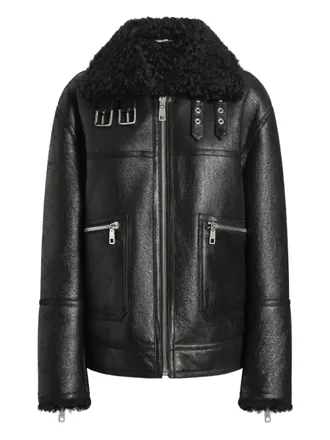 Dolce & Gabbana shearling-collar leather jacket - women - Lambskin - 42 - Black