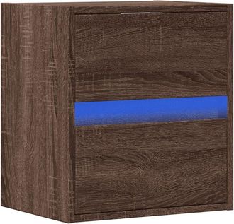 vidaXL Mesita de noche de pared con luces led roble marrón Vidaxl