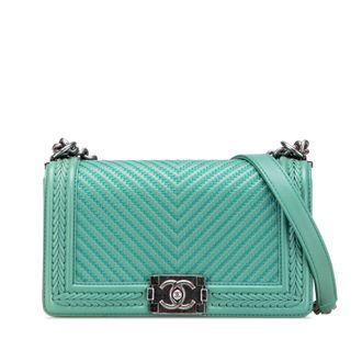 Chanel Pre-owned Womens Boy Flap Bag Chevron Stitching - Turquoise Leather - One Size