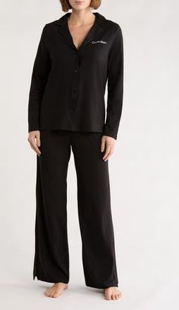 Calvin Klein Logo Long Pajamas in Black at Nordstrom Rack, Size X-Large