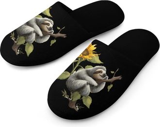 Generic Cute Sloth Sunflower Mens Slippers Warm Non-Slip Houes Shose Spa Slipper for Home Bedroom