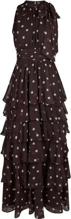 Neo Noir Marli Big Dot Dress - Dames - Maxi kleedjes - Bruin - M - Polyester - Kleedjes