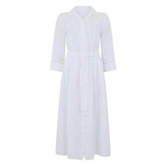 120% Lino 120% Lino, Shirt Dresses, female, White, Size: 2XS Long Linen Dress