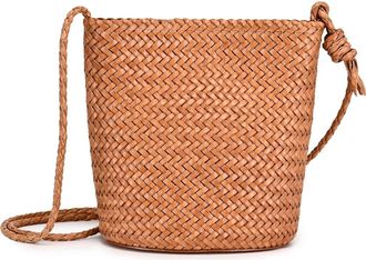 OLD TREND Reed Genuine Leather Woven Barrel Crossbody Bag in Tan at Nordstrom